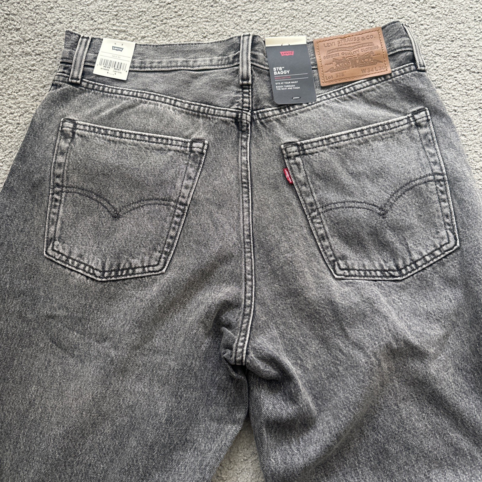 Levi ‘s Premium Men’s 578 Baggy Throughout Denim Jeans Sz. 34Wx30 Gray New
