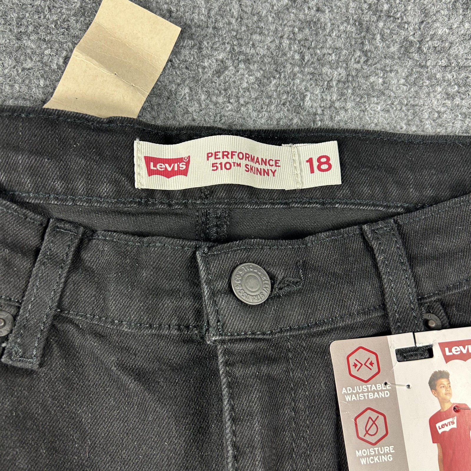 Levi’s Jeans Boys 18 29×31 Black 510 Skinny Performance Stretch Adjustable
