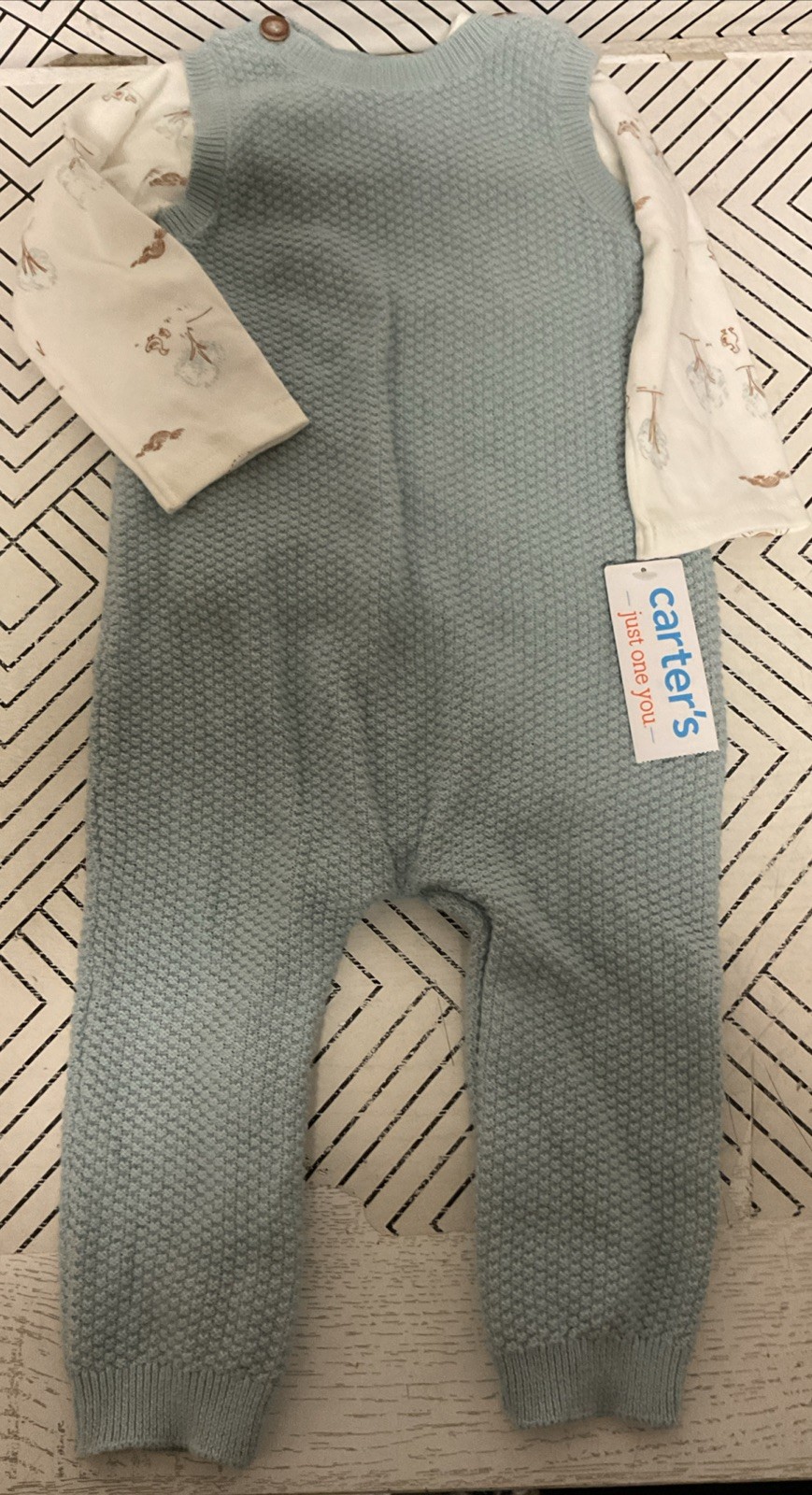 🥥 Carter’s Cable Knit Shirt Overall Set Spring Easter Duck 3pc 12M🆕AS SHOWN👇