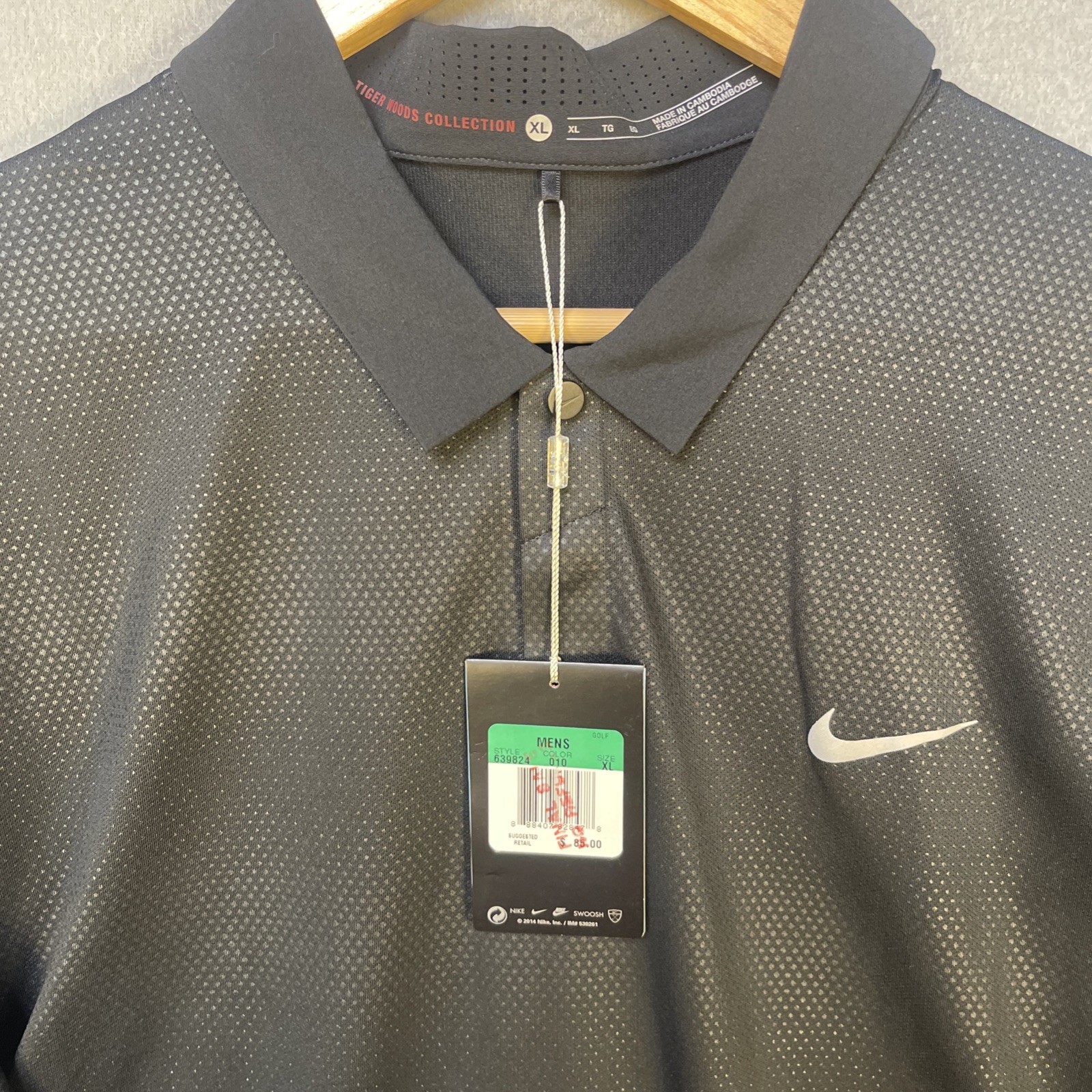 Nike Golf Tiger Woods Collection Polo Shirt Mens XL Black Micro Dot Print NEW