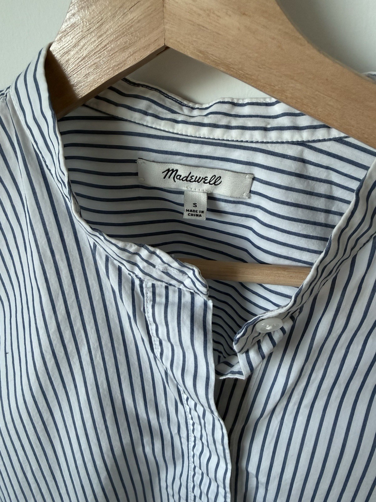 Madewell Blue and White Striped Long-sleeve Top with A Soft Peplum Hem. Size S