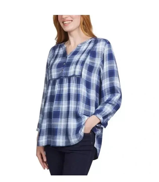 Wrangler Ladies’ Plaid Bracelet Sleeves 3/4 Sleeve Blouse | A31