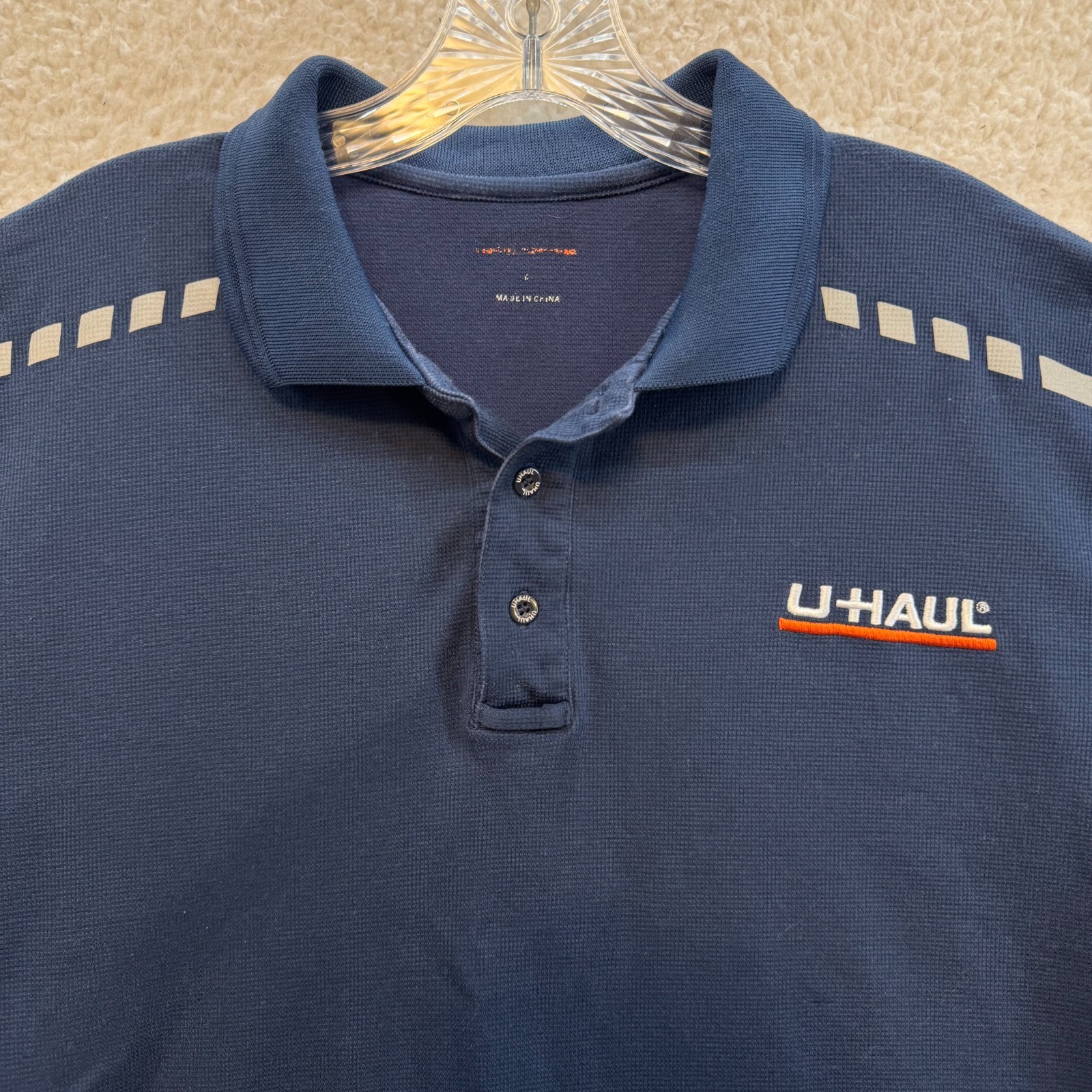 U-Haul Polo Shirt Large XL Mens Navy Blue Employee Work Uniform Reflective