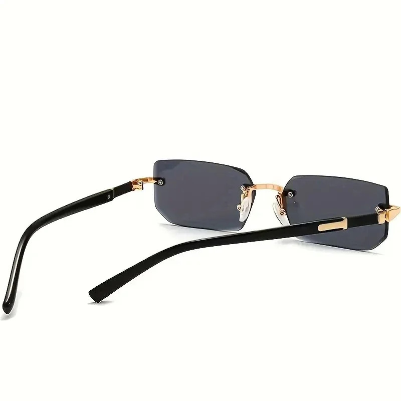 Rimless Sunglasses Rectangle Fashion Popular Women Men Shades Small Square