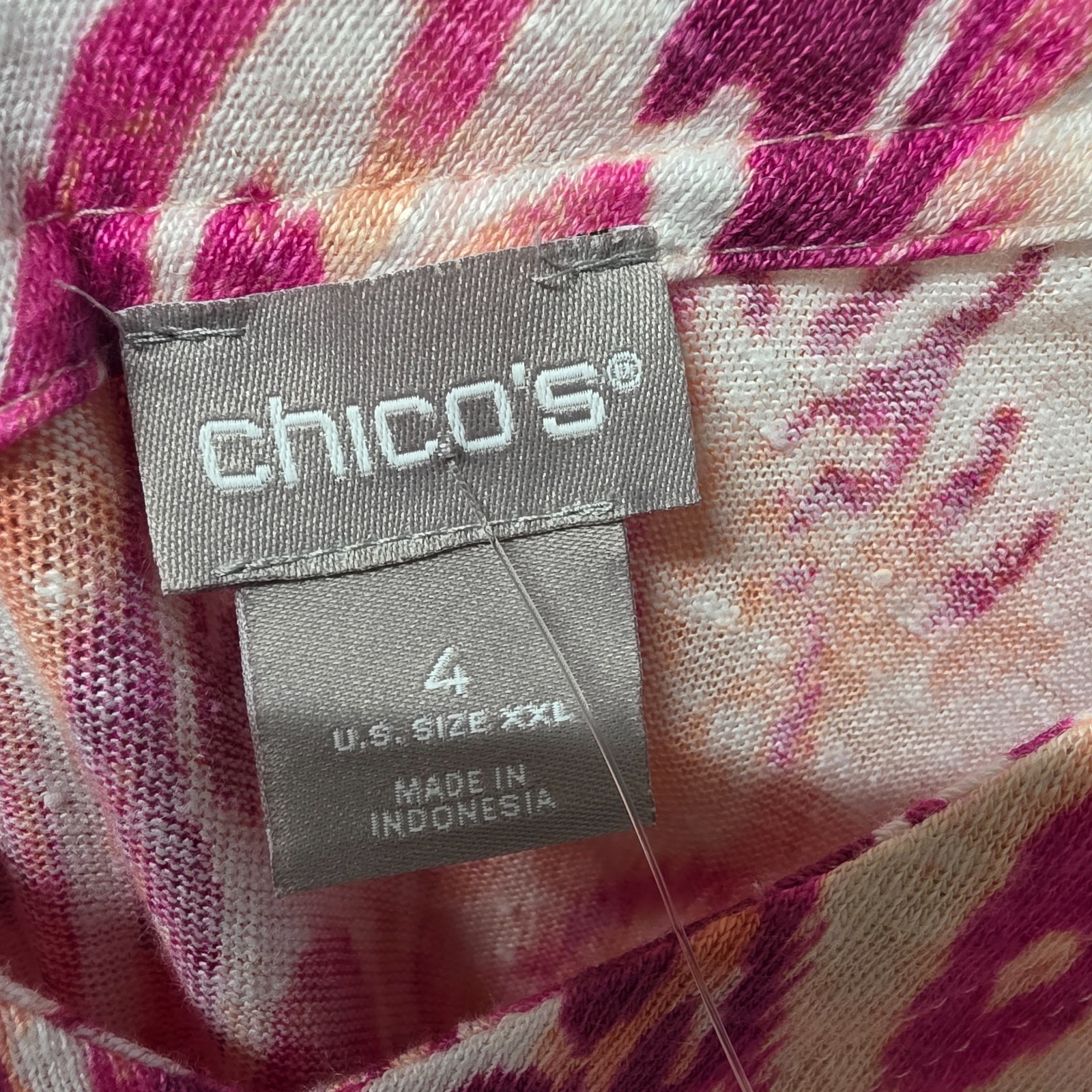 Chicos 4 XXL 100% Linen Ikat Print Dolman Top Pink Peach V Neck Boho