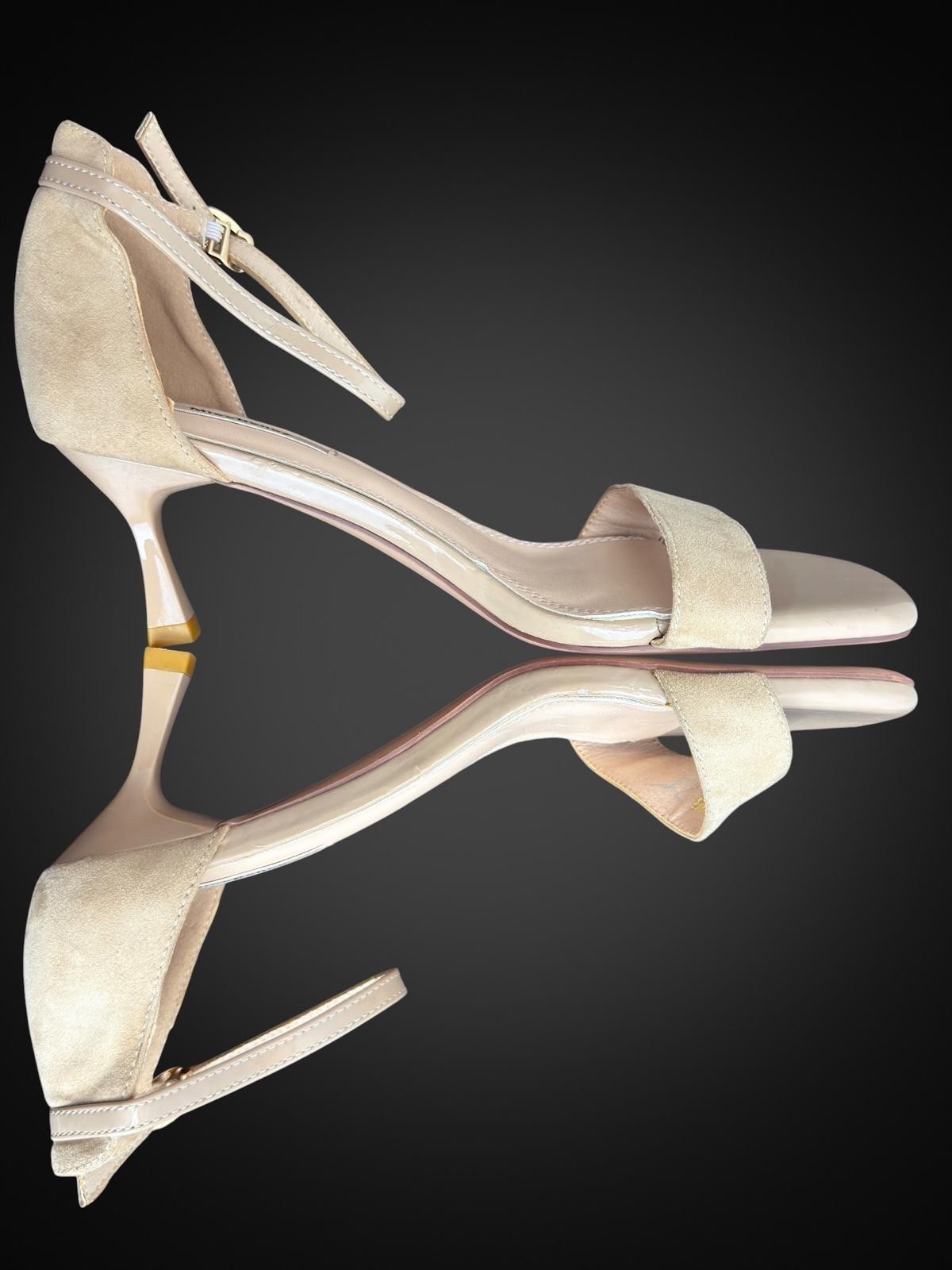 Miss Barley Women’s Beige Suede Strappy Ankle Strap Open Toe Heels EU 38