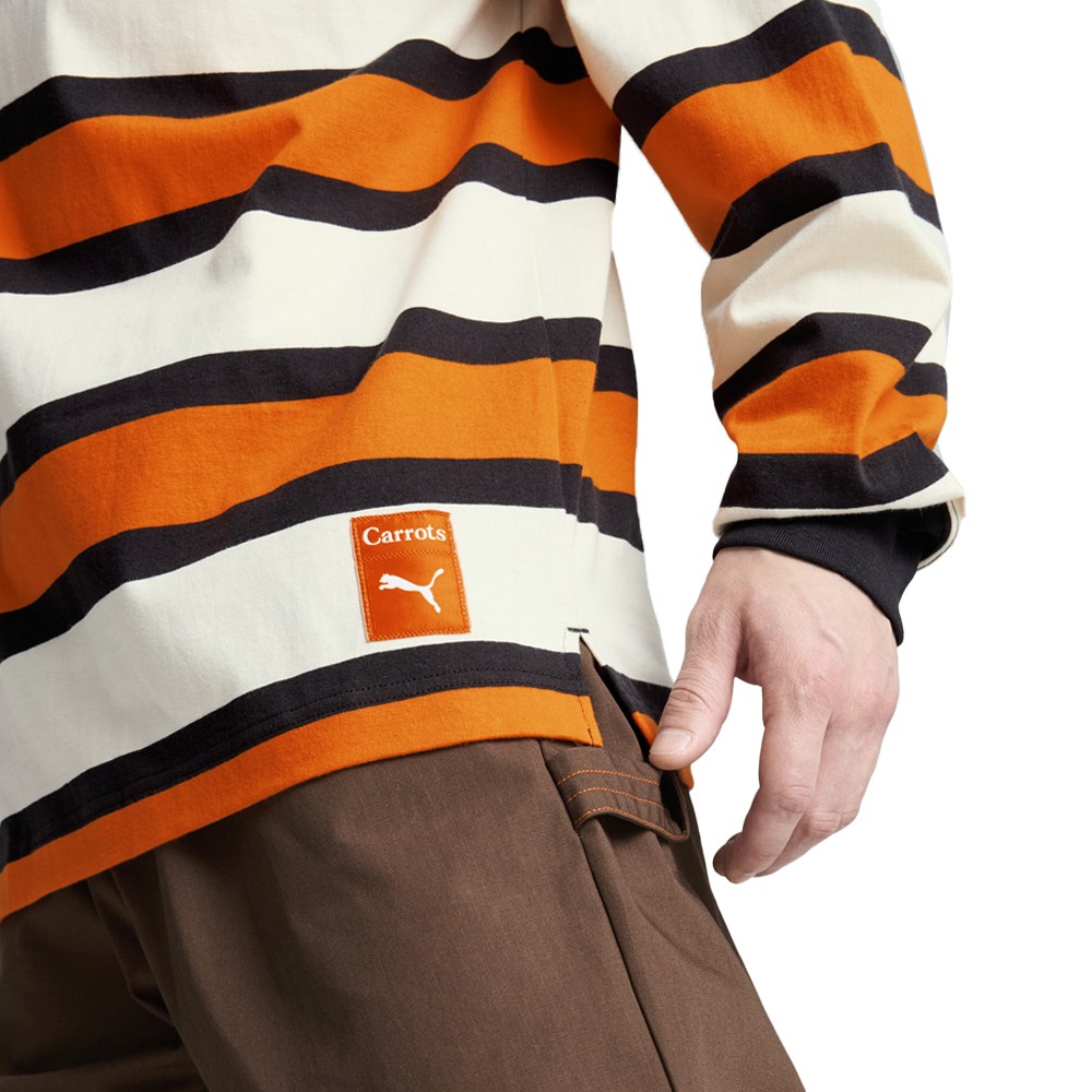 PUMA Carrots X Collared Long Sleeve Pullover Shirt Mens Orange, White Casual Top