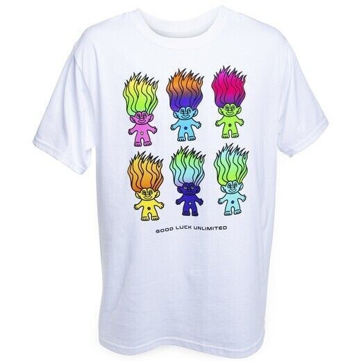 Good Luck Trolls Mens Good Luck Unlimited Rainbow Trolls White Shirt New S-XL