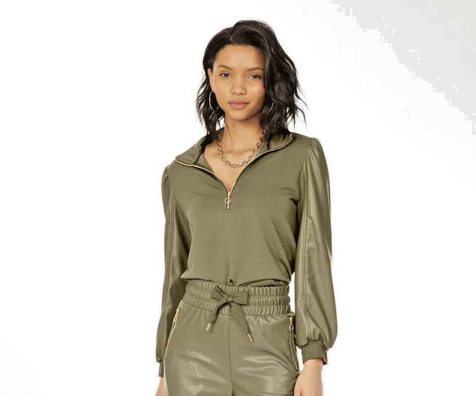 GENERATION LOVE Lola Mixed Media Sweatshirt Top Brown XS New!!! Retails $285