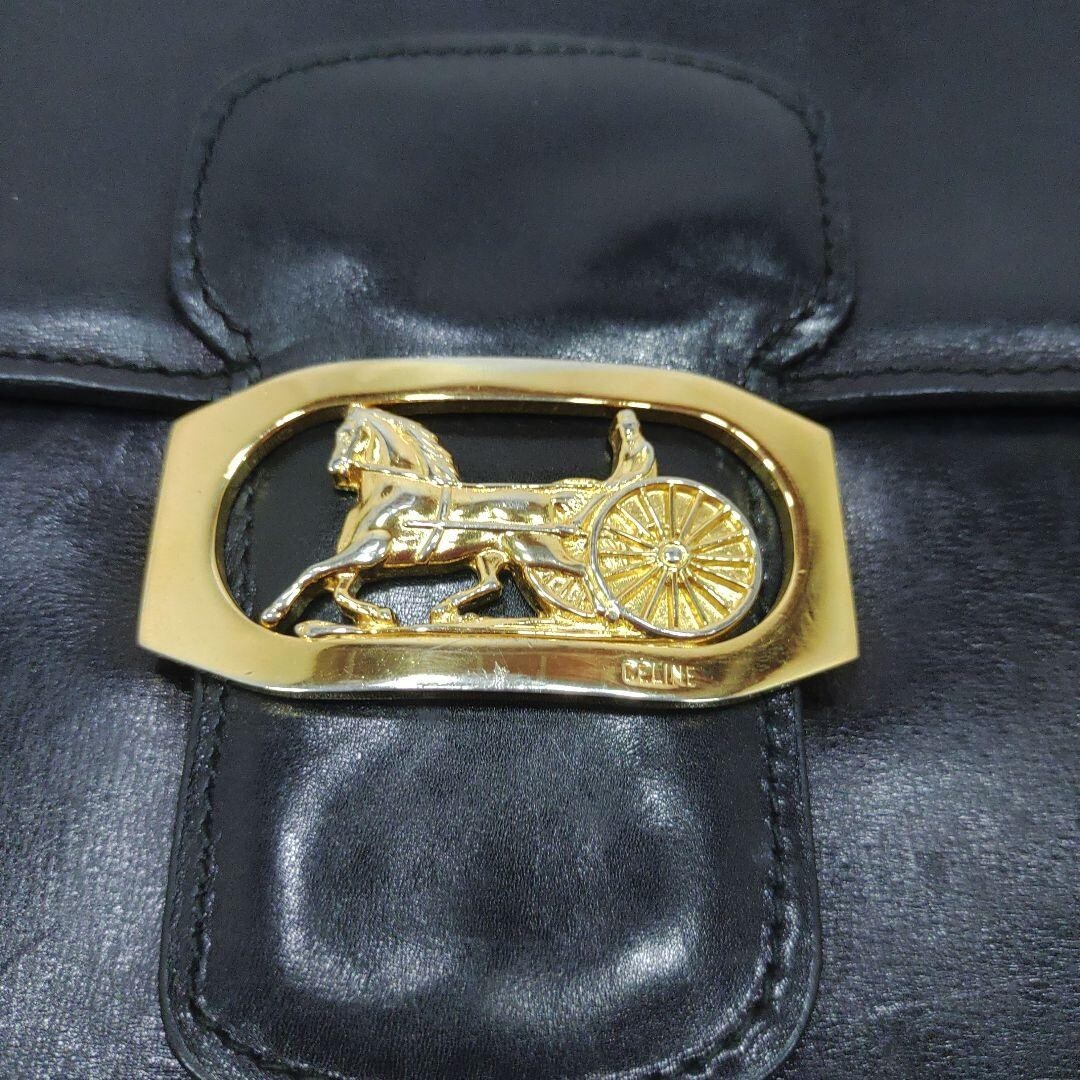 CELINE Shoulder bag Leather Horse carriage hardware Black Vintage From Japan