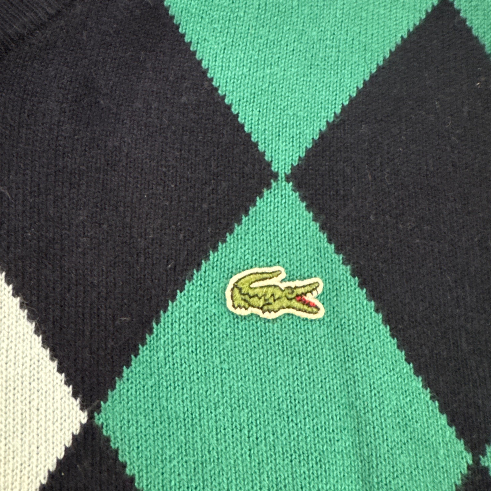 Lacoste Sweater Men’s 6 XL Blue Argyle Knitted 100% Cotton V-Neck Golf Pullover