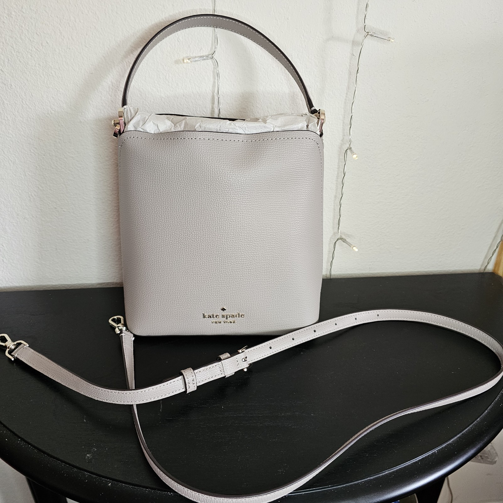 Kate Spade New York Gray Pebbled Top Handle Crossbody Adjustable Strap Gold