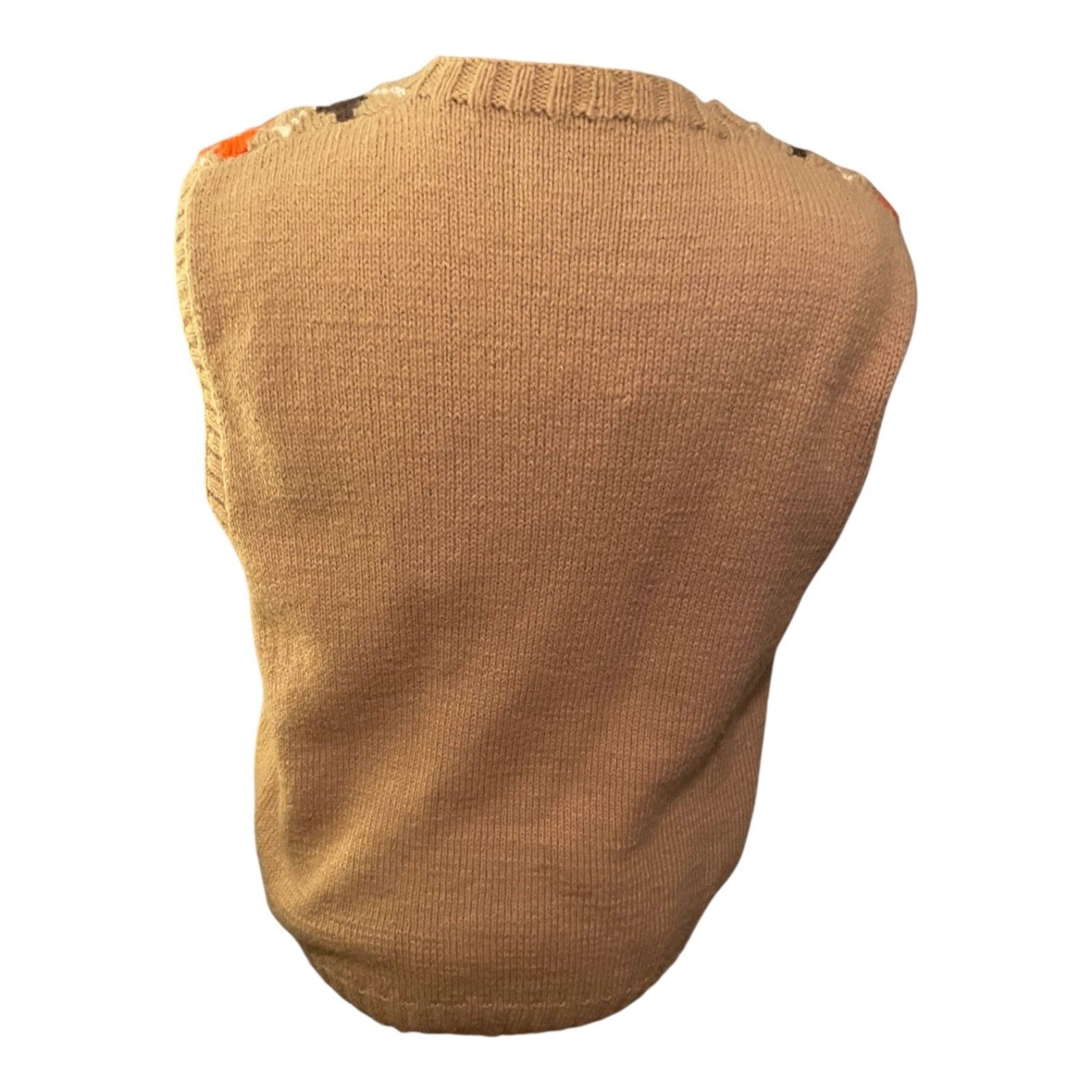 Vintage Handmade Wool Blend Argyle Grandpa Sweater Vest Tan Orange Black L