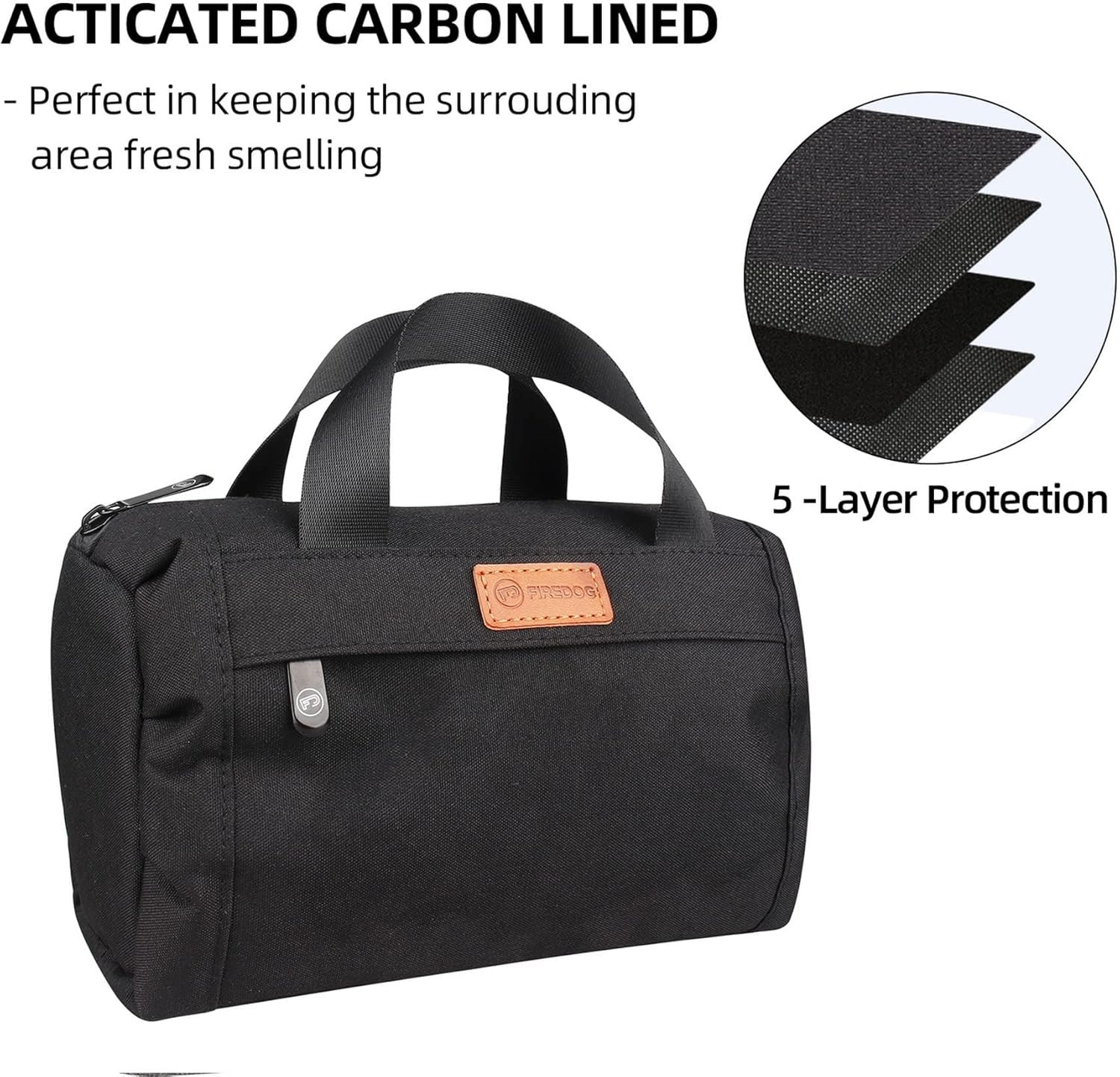 Smell Proof Pouch, Black Large Smell Proof Bag with Carbon Lined 9”X4”X5”