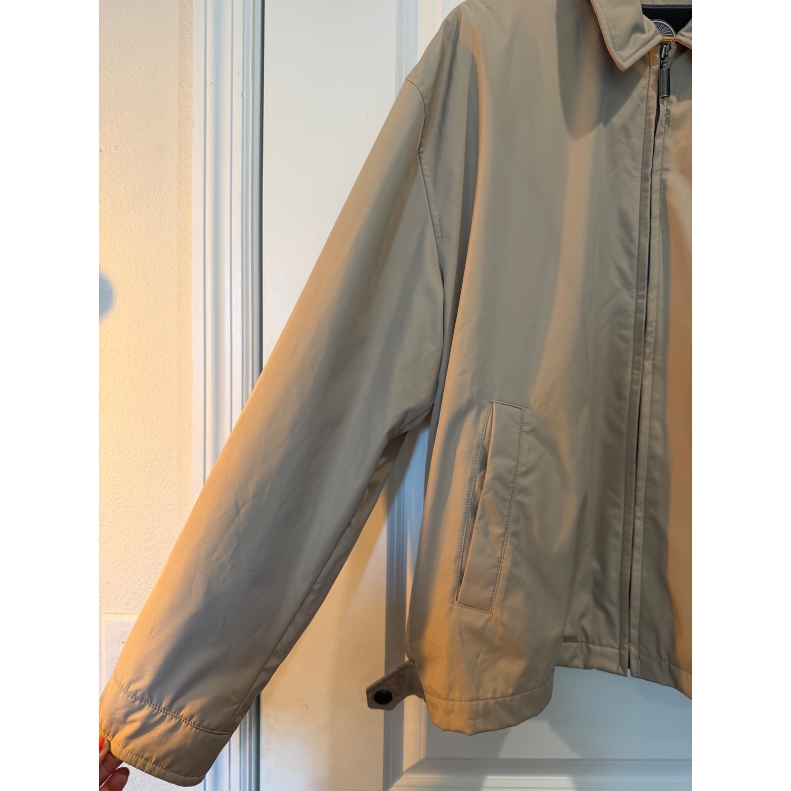 Weatherproof Garment Co Mens Large Tan Khaki Microfiber Golf Jacket Windbreaker