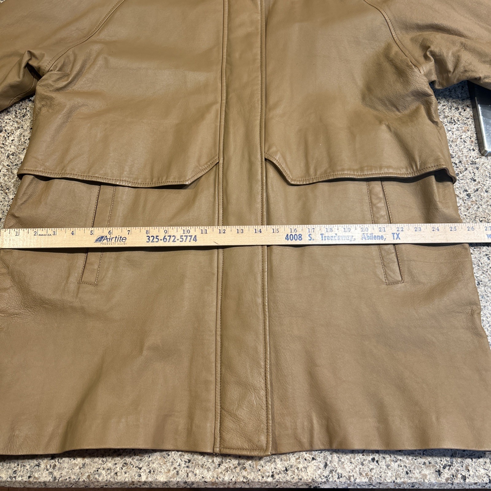 Vintage Phase Two 3X Brown Camel Leather Coat Mid Thigh Length GUC Zip Front