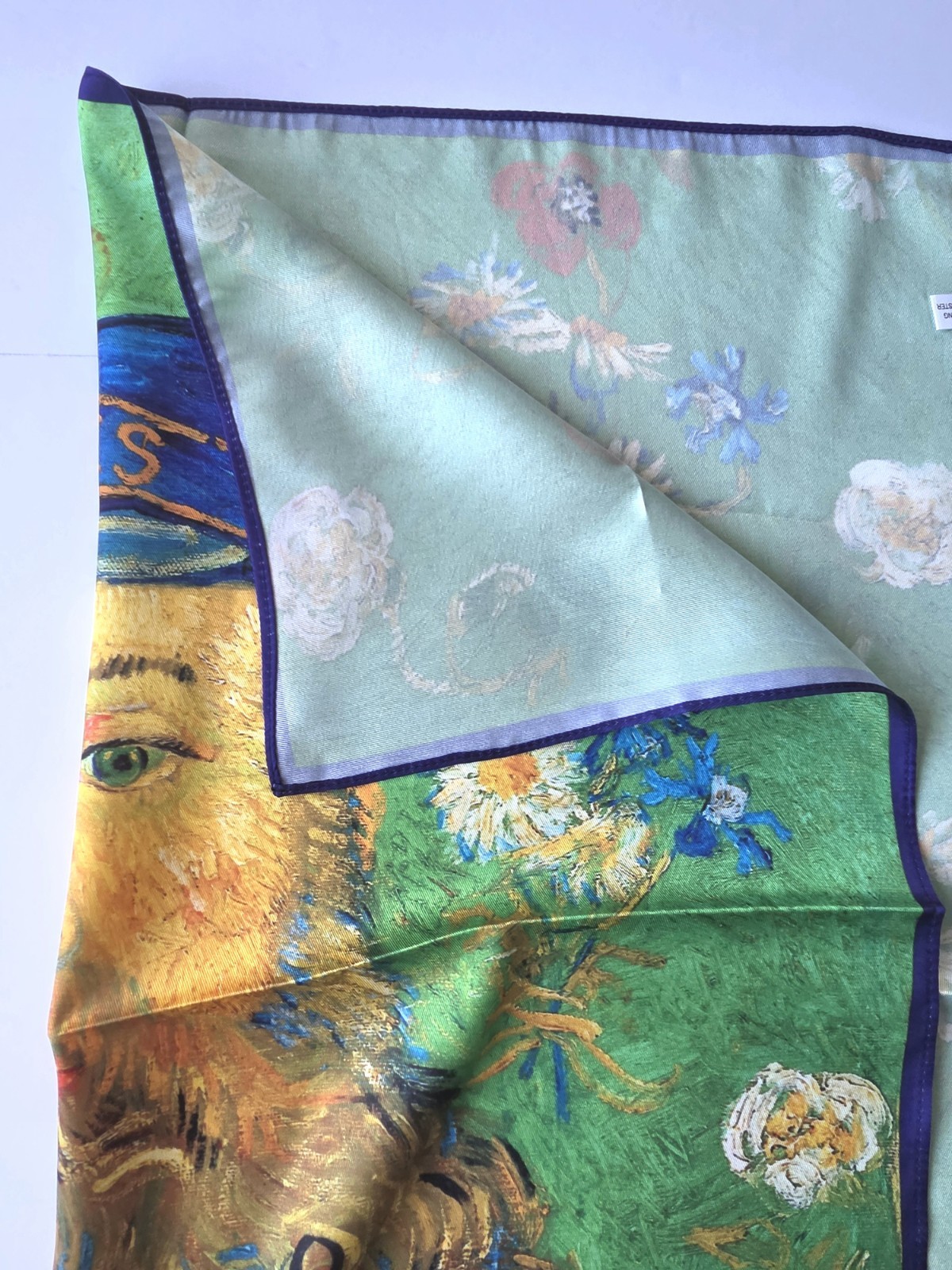 NEW Van Gogh Postman Art SCARF Faux Silk Green Impressionism Man Beard 21″ READ