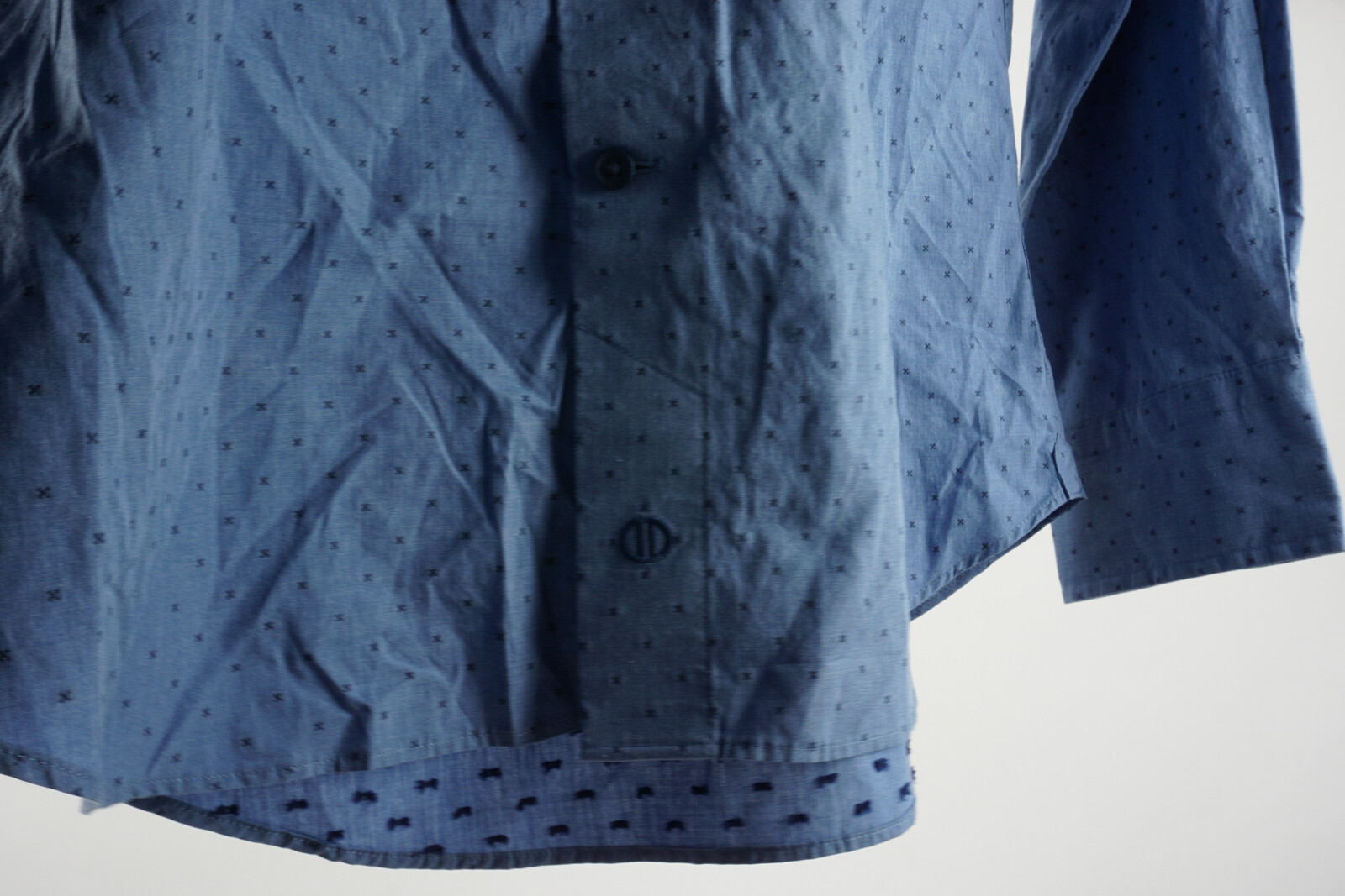New David Donahue Heathered Dobby Fusion Shirt Men’s Medium Poplin Denim Blue