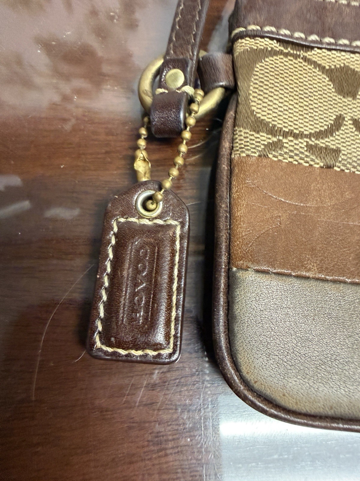 Vintage Coach Patchwork Leather Zebra Pattern Wristlet Y2K Brown Animal Print