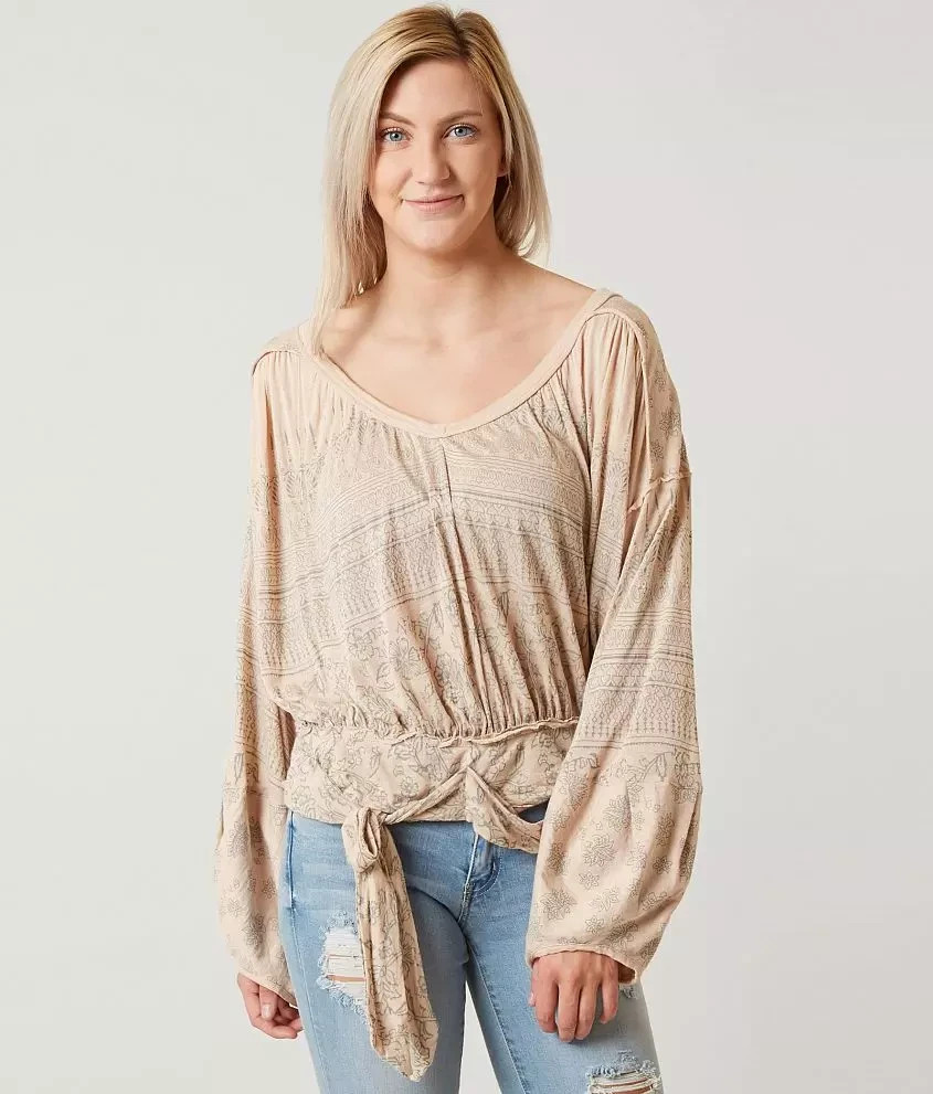 Free People Weekend Warrior Tie Waist Open Back Top Size S Hippie Boho Festival