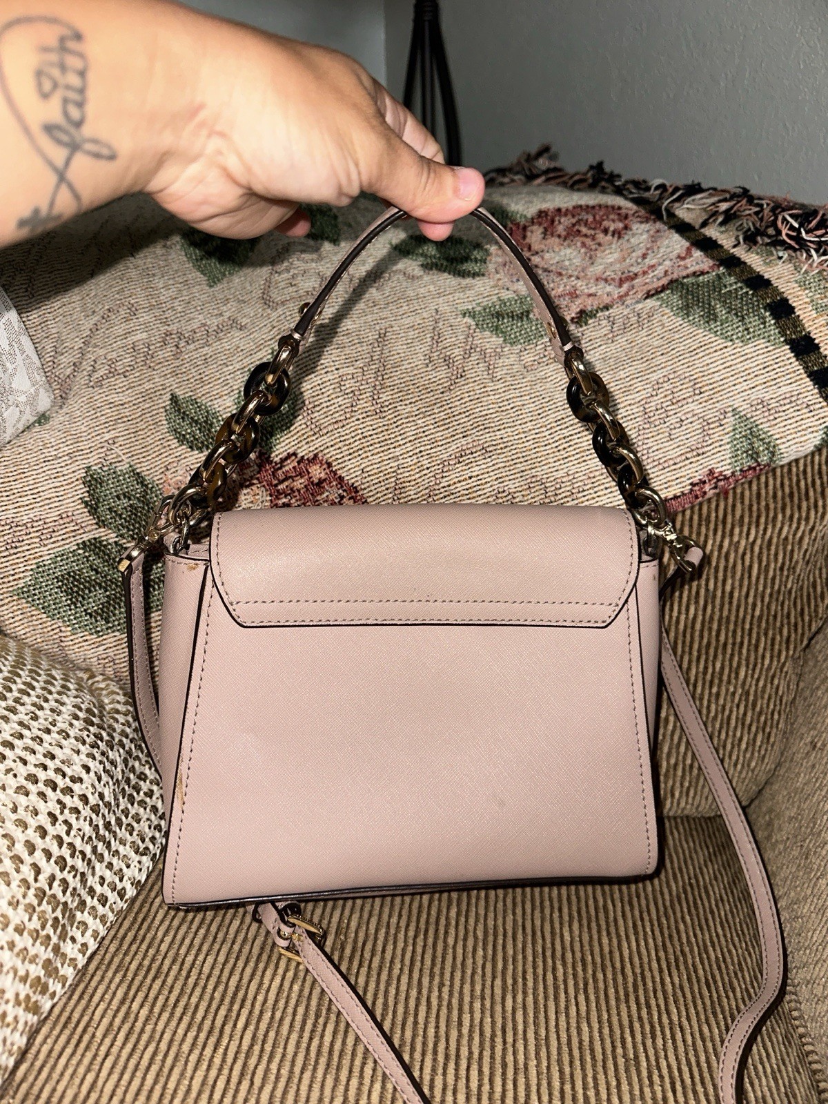 Michael Kors Pink Logo Crossbody Bag Chain Top Handle Gold Hardware Zip/Mag