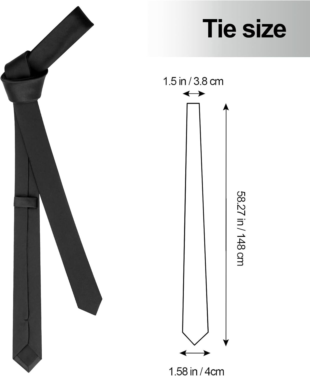 Men’s Ties Solid Pure Color 1.58″ (4CM) Plain Slim Necktie Skinny Black Ties For