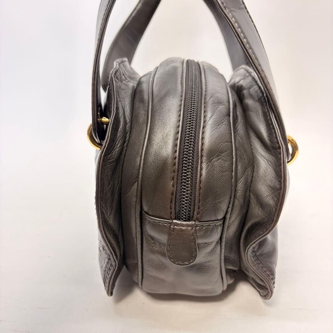 LOEWE Handbag Anagram Nappa Leather Dark Brown Vintage Authentic From Japan