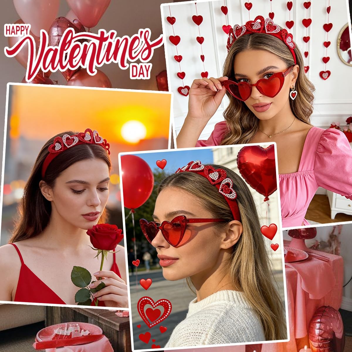 1Pcs Valentines Headbands Heart Headband with Rhinestones Design Romantic Val…