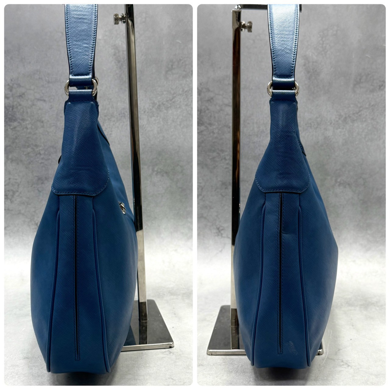 Salvatore Ferragamo Blue Saffiano Leather Hobo Shoulder Bag Gancini Italy Women
