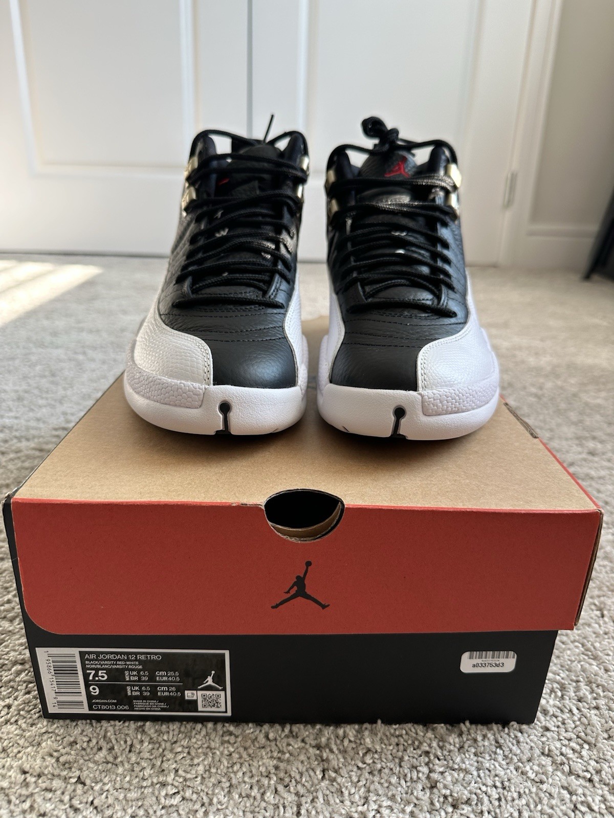 Jordan Air Jordan 12 Retro Black/White Leather High Top 7.5 Men’s