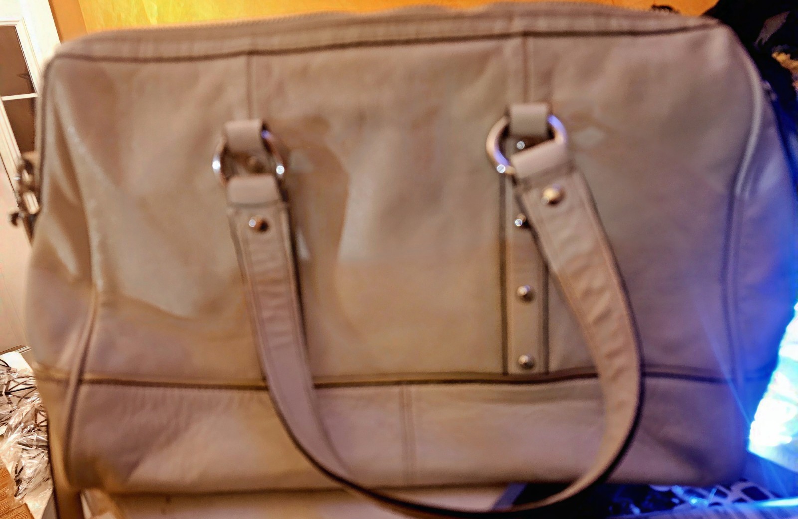Coach Legacy F22088 Beige Leather Stud Convertible Satchel Carryall Shoulder Bag
