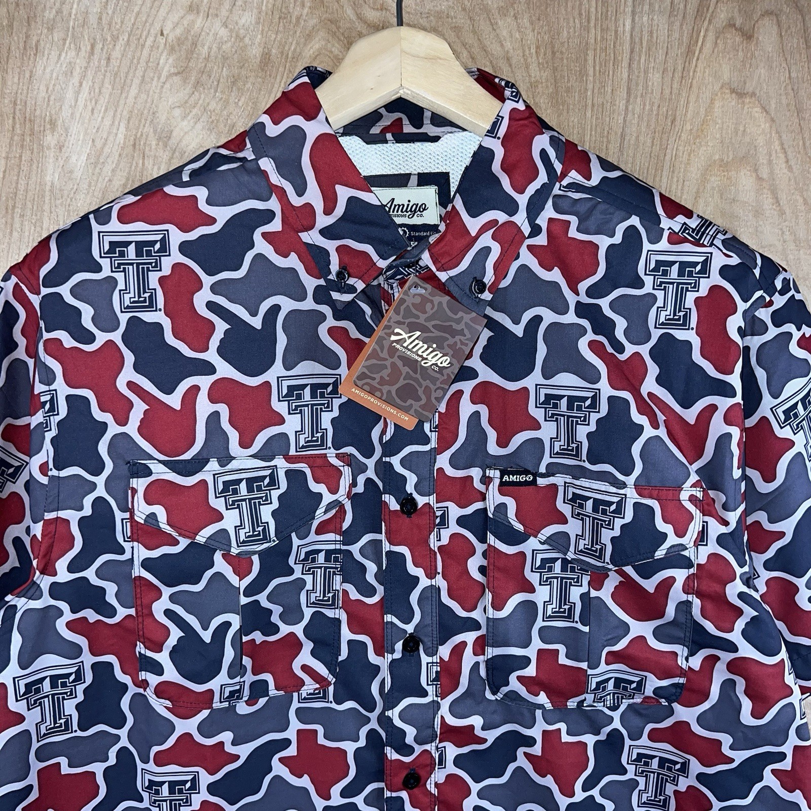AMIGO PROVISIONS CAMOUFLAGE PRIMERO SHIRT NCAA TEXAS TECH RED RAIDERS LARGE NEW