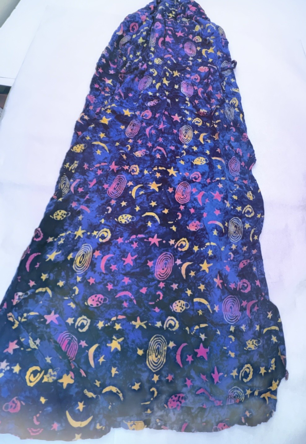Vintage SKY Womens XL Celestial Maxi Dress Blue Star Moon Rayon Side Slits
