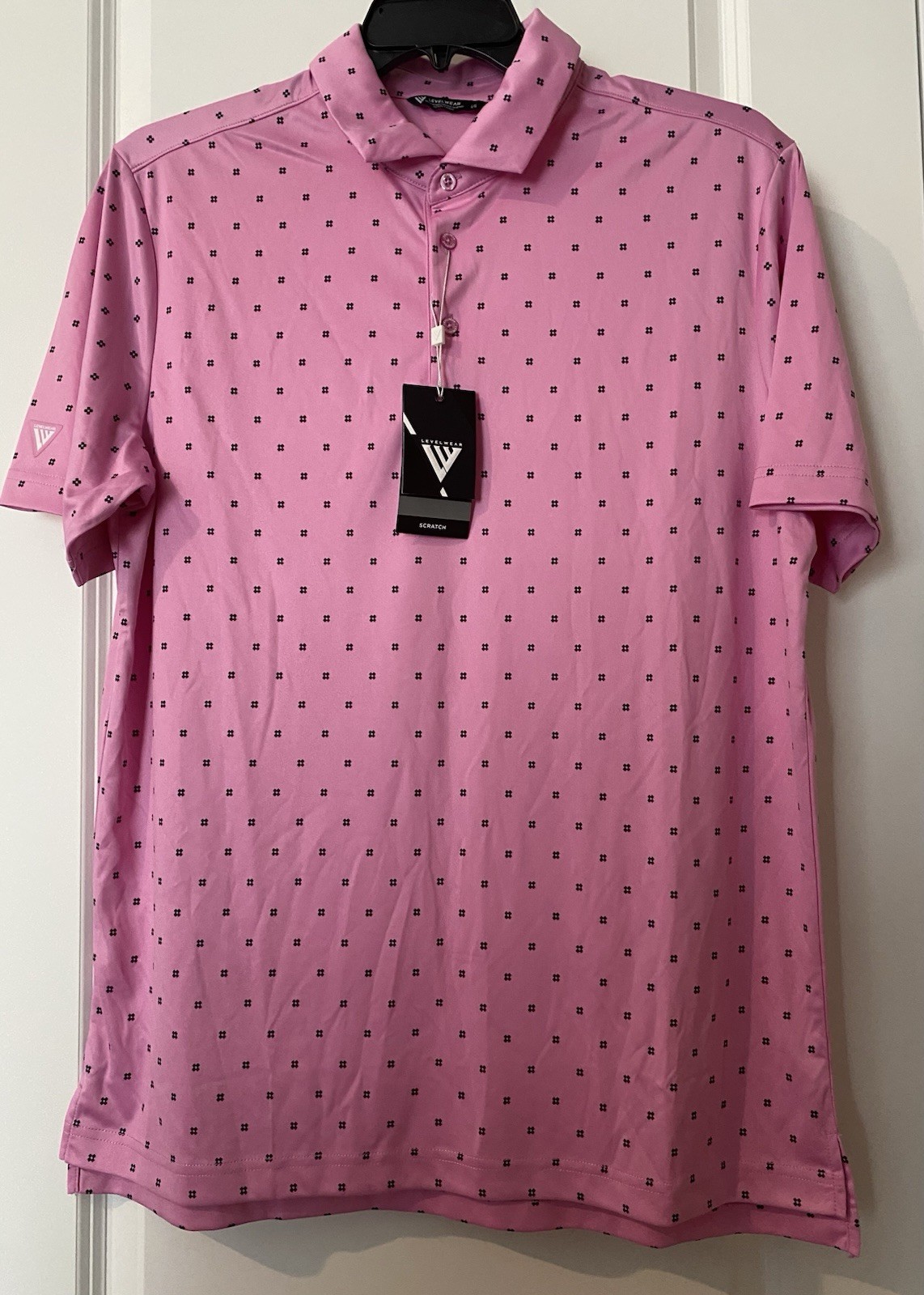LevelWear Mens Short Sleeve Scratch Golf Polo Shirt Size L Pink Black NWT