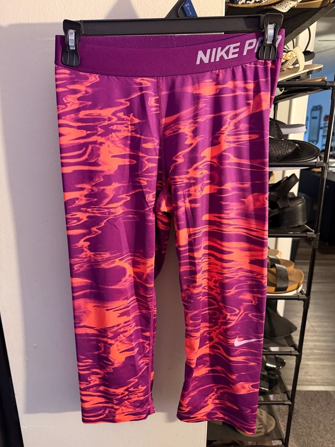 Nike Pro Dri-FIT Purple and Coral Marbled Print Capri Leggings