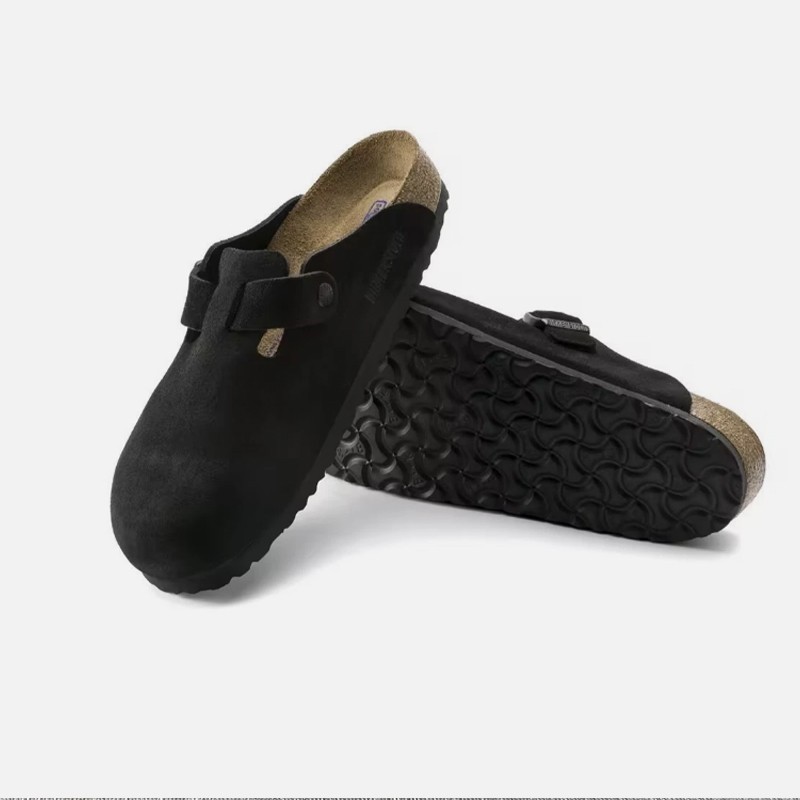 Birkenstock Boston Suede Leather Soft Footbed Unisex Clog Black Casual Shoes
