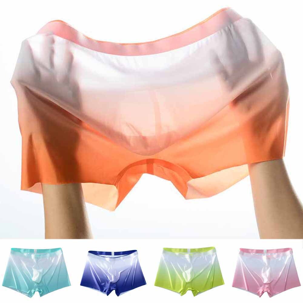 Men’s Ice Silk Seamless Boxer Briefs Pouch Underwear Shorts Trunks Underpants