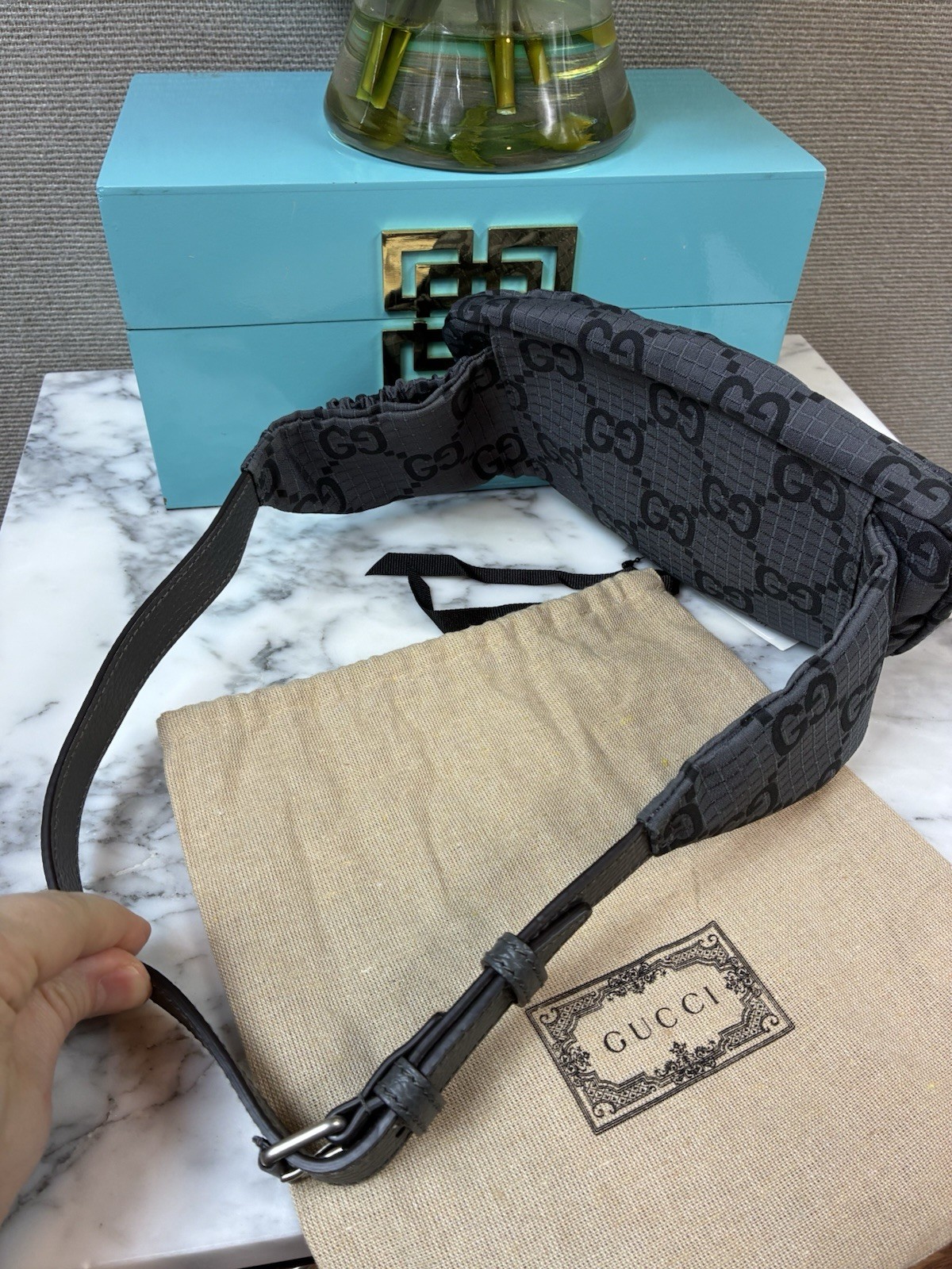 Gucci GG Ripstop Gray & Black Unisex Fabric Belt Bag Size 80cm – NWT Authentic