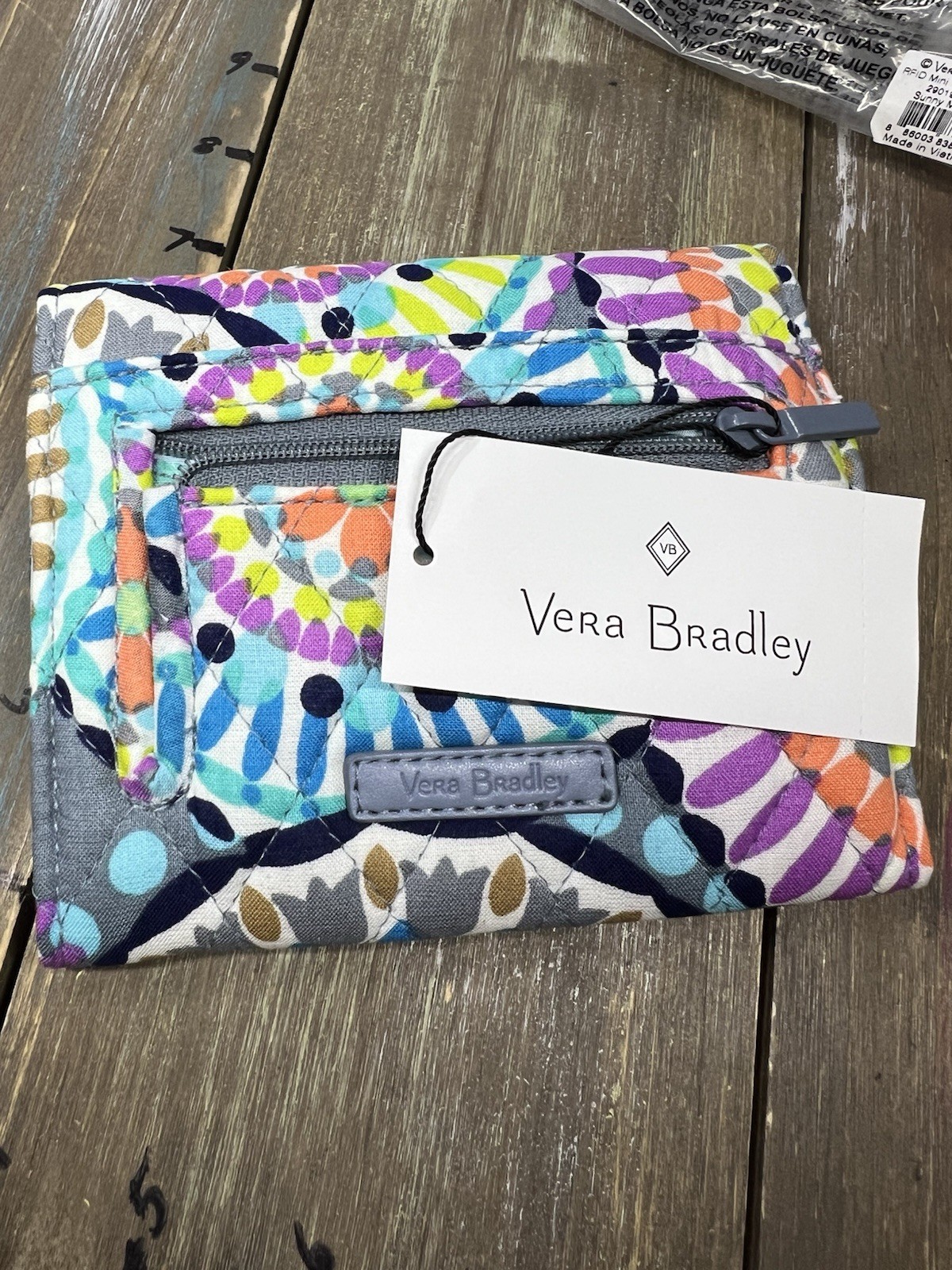 NWT Vera Bradley RFID Mini Trifold Wallet Sunny Medallion BEAUTIFUL SEE PICS