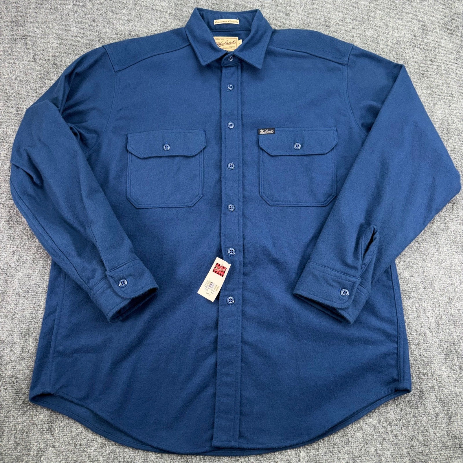Woolrich Shirt Mens Large Blue Expedition Chamois Cotton Button Up USA Made NEW