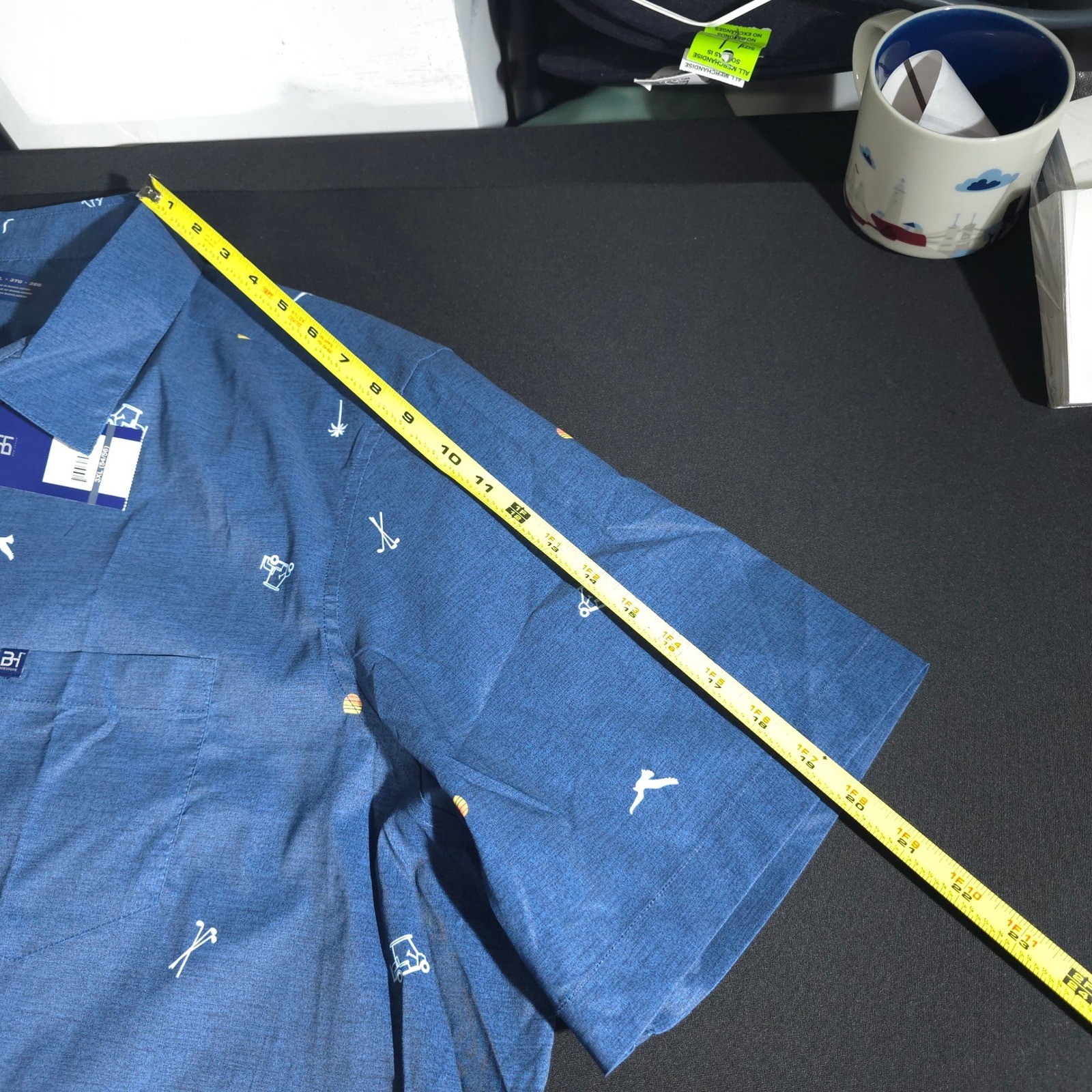 New Ben Hogan Golf Shirt Mens 3XL Blue Novelty Print Modern Fit NWT All Over