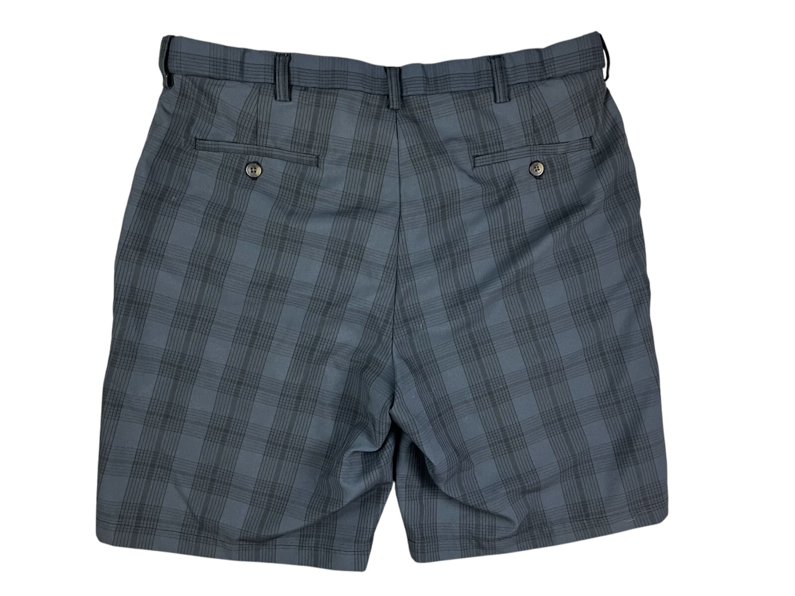 Haggar WPL 386 Charcoal Plaid Expandable Waist Tech Shorts Size 36 Golf Travel