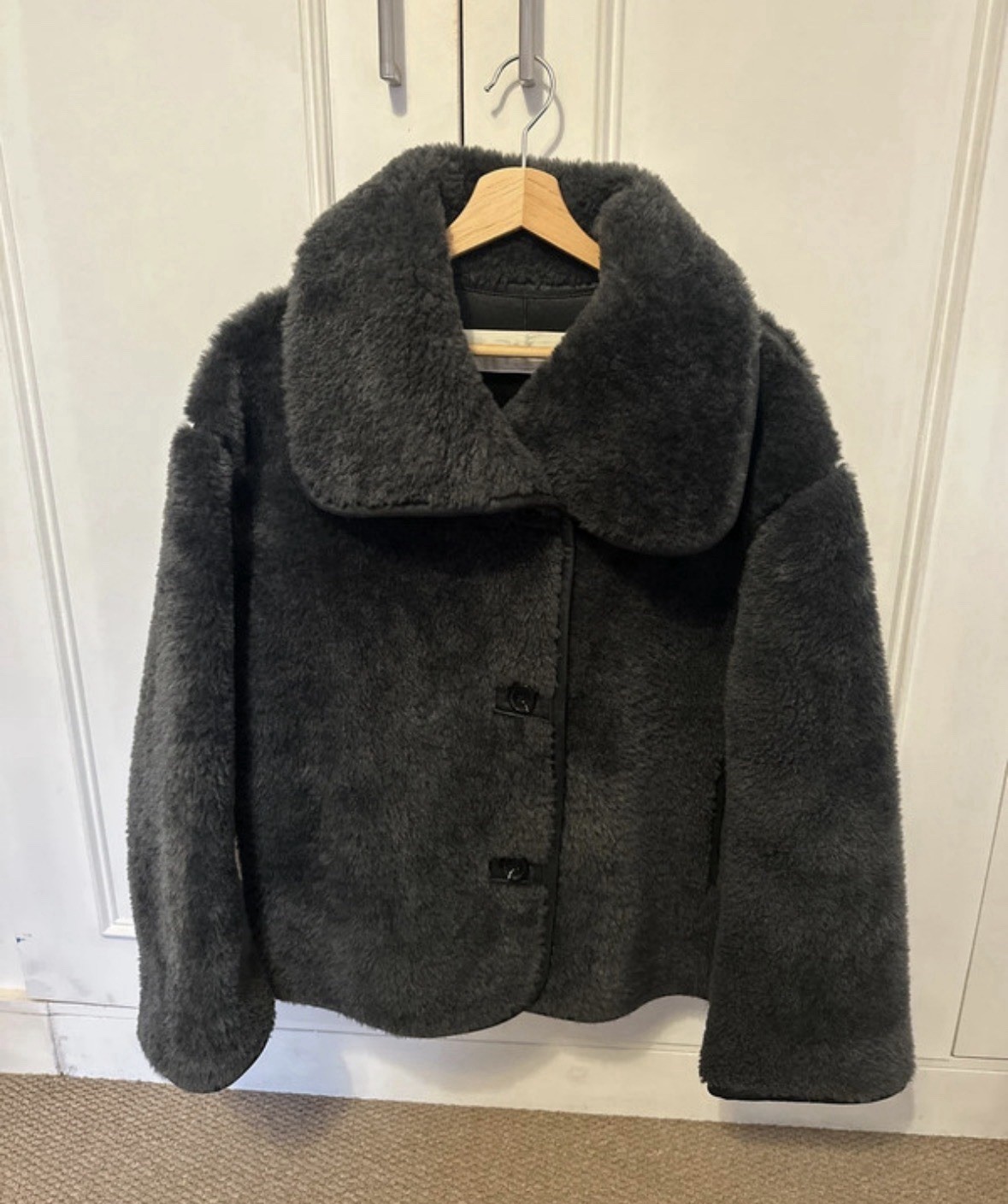 ARKET Funnel Neck Faux Fur Shearling Coat Women’s Size S Grey
