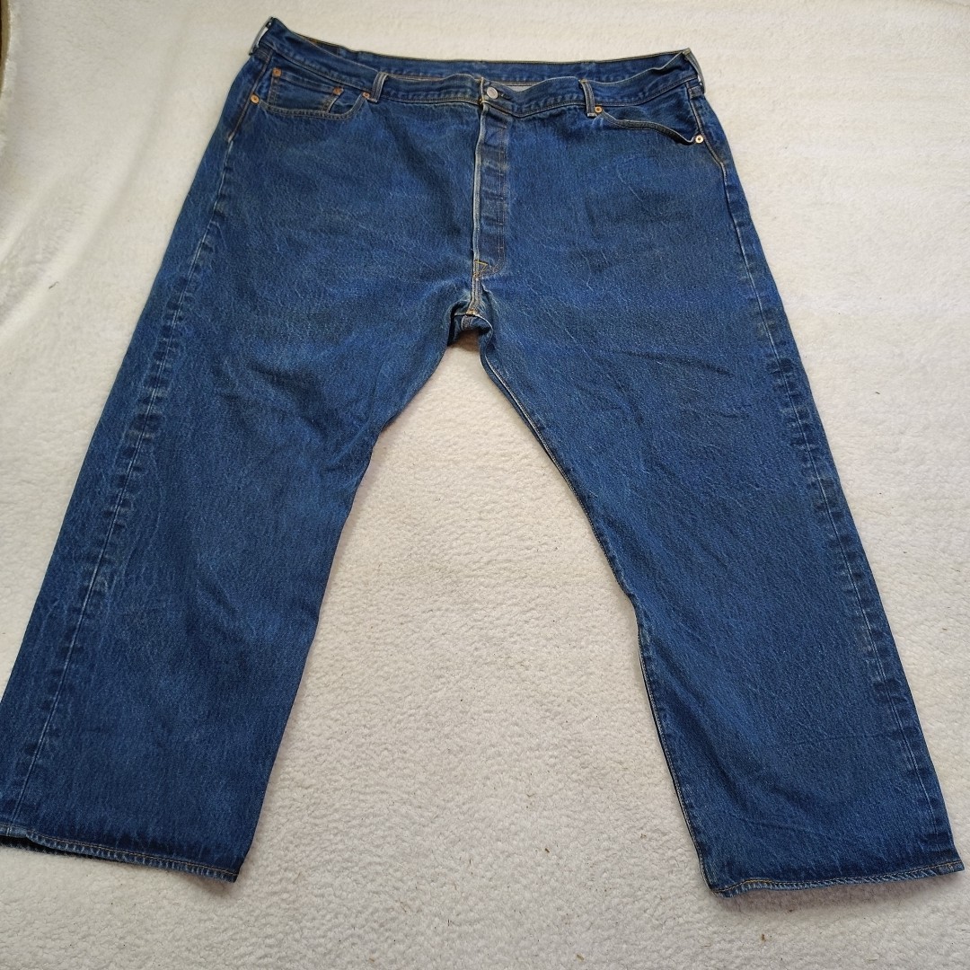Levis Jeans 501 Mens 50×30 Button Fly Straight Leg Blue Denim Med Wash Work