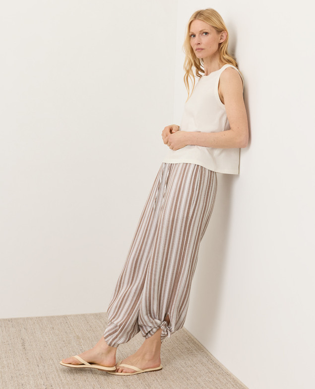 PACT Organic Coastal Double Gauze Split Hem Pant – Coastal Stripe Driftwood Brow