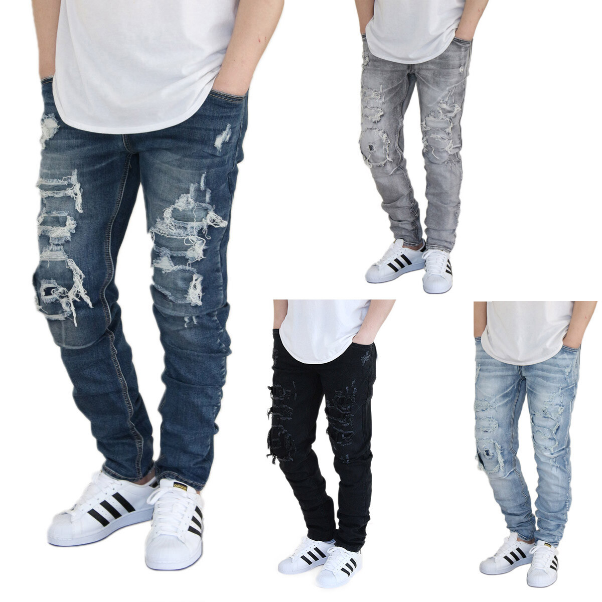 MEN’S DISTRESSED STRETCH SLIM SKINNY JEANS *4 COLORS VICTORIOUS