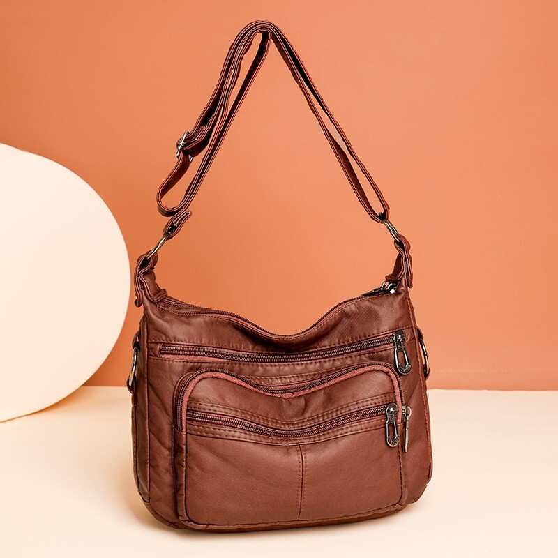Women’s Leather Organizer Purse Shoulder Bag Multiple Pockets Cross Body Handbag