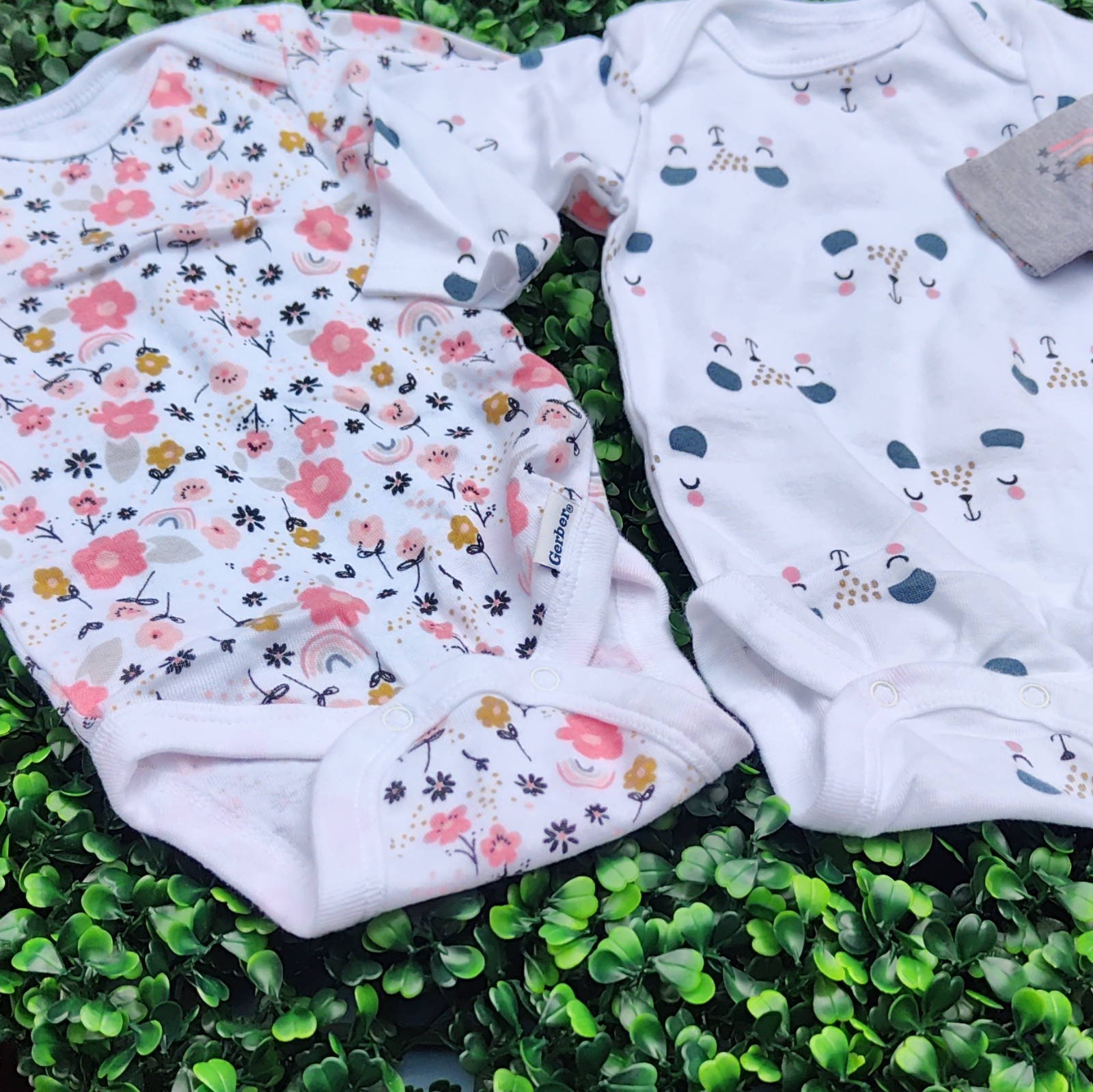 Gerber Unisex 0-3M 3pc Long Sleeve Cotton Onesie Bodysuits Floral Rainbow