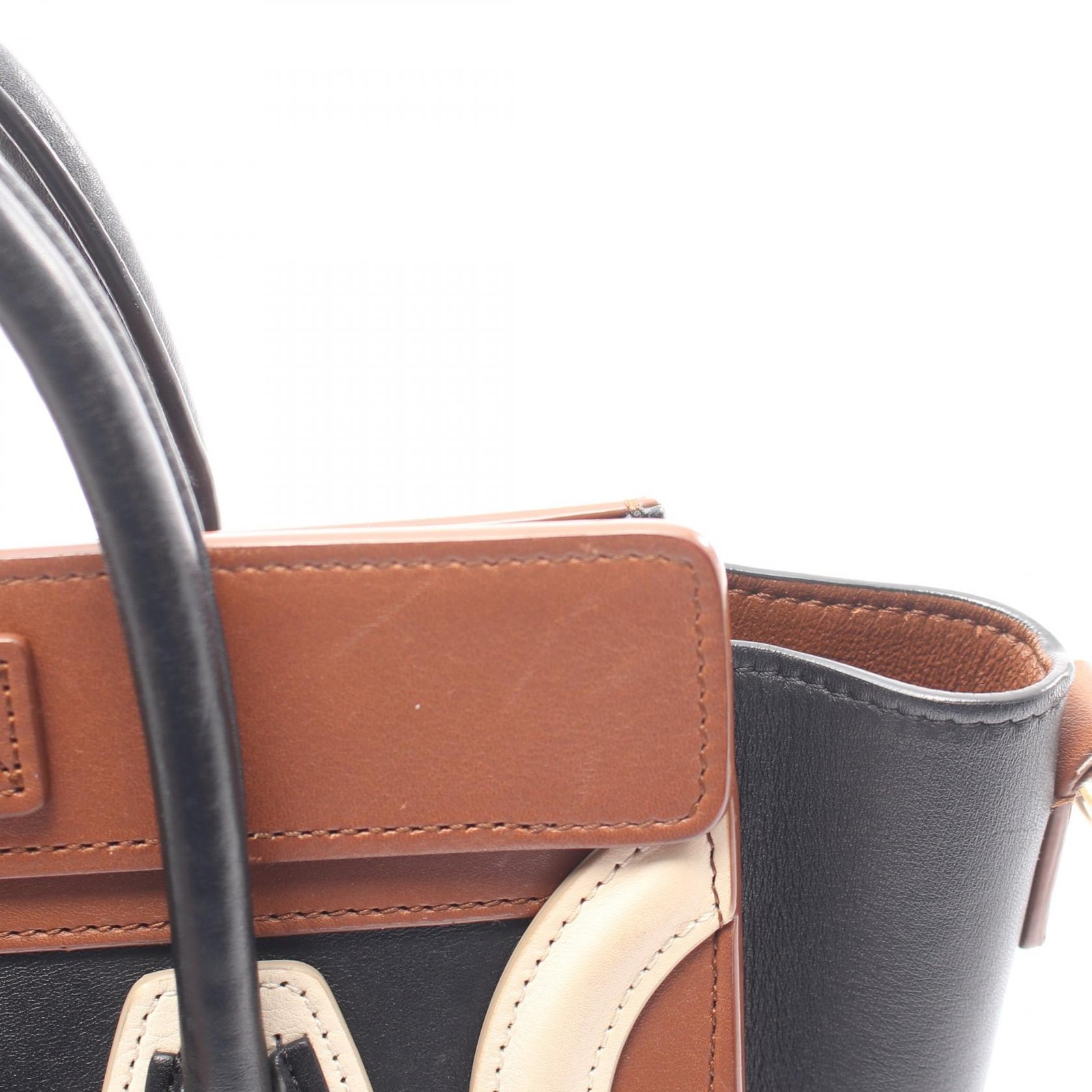 CELINE Luggage Nano Shopper Shoulder Crossbody Handbag leather Black Brown Used