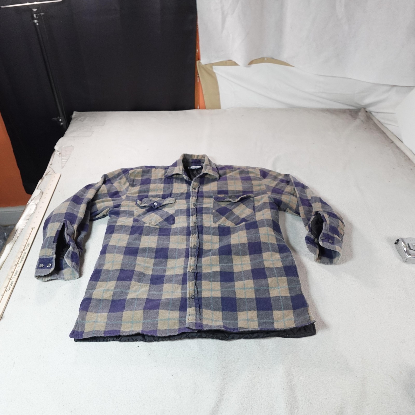 Premier International Jacket Mens Medium Blue Plaid Quilted Flannel Shacket Top